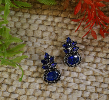 Blue stone studded German Silver Earrings